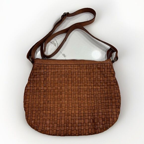 Anthropologie Handbags - Vilenca Holland Purse Woven Leather Cognac Crossbody Bag Shoulder Zip Brown